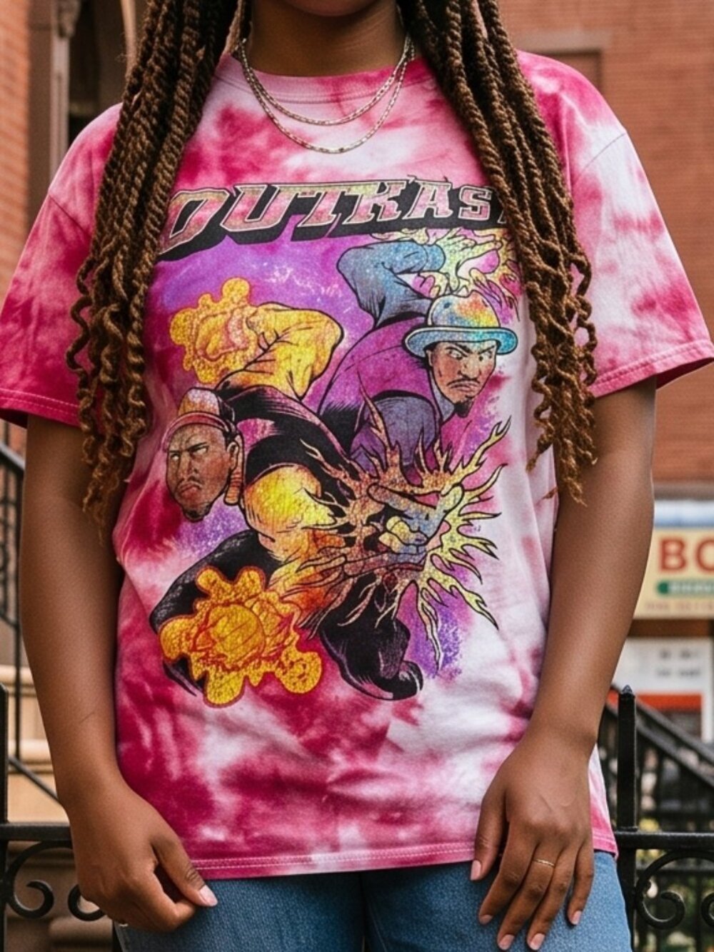 Outkast Shirt Tie Dyed Cotton Red Tee T-shirt Size Medium Tied Dye Rap